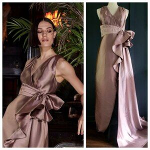 NWT Kay Unger Rachel Ruffle Halter Mermaid Evening Formal Gown‎ Rose Gold US 6